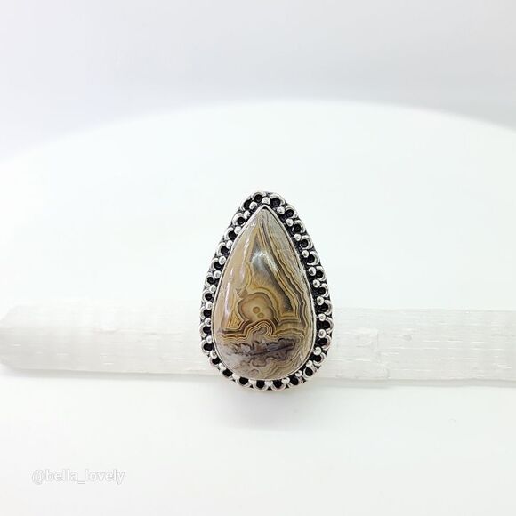 Crazy Lace Agate Ethnic Handmade Ring Jewelry US Size 9 - Picture 3 of 7